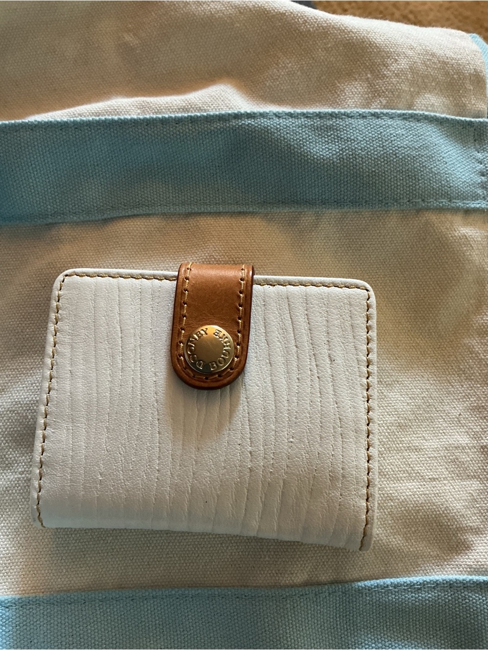 Dooney & Bourke White Leather Wallet with Tan Snap and Gold Hardware